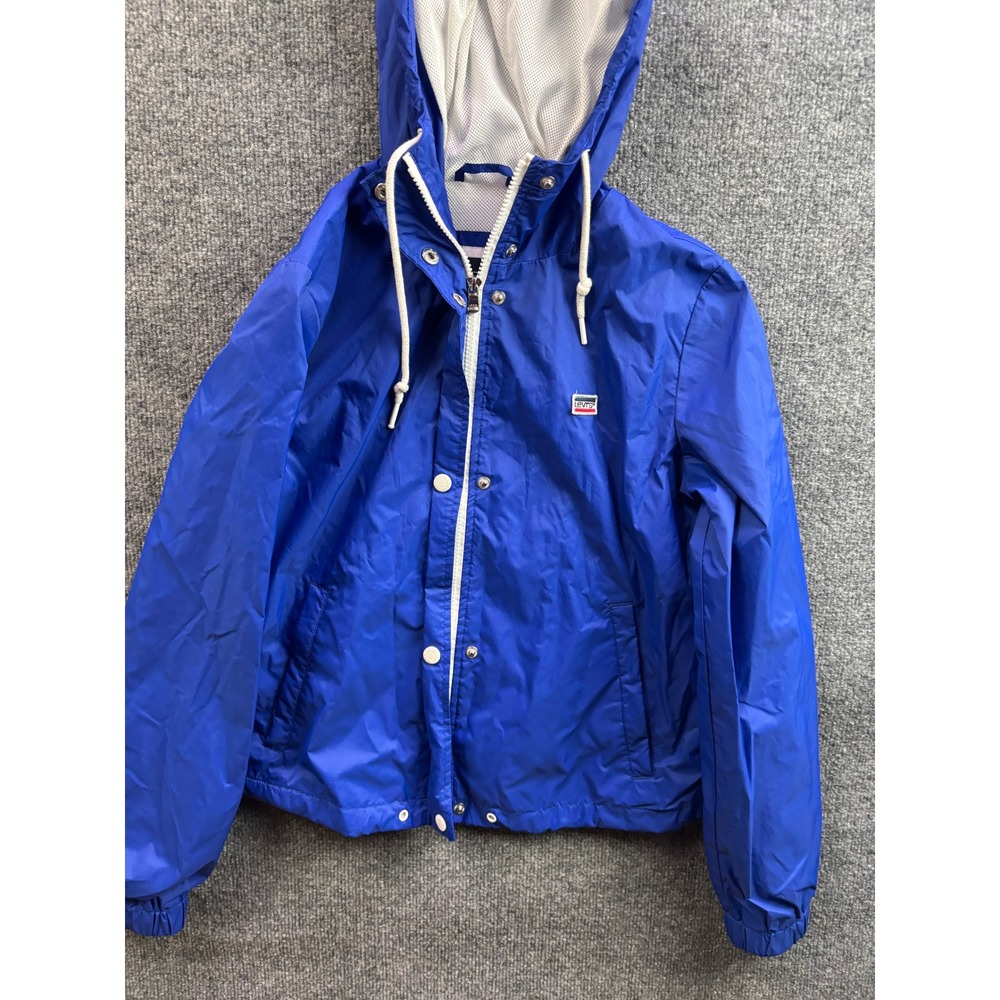 Levi's Windbreaker Jacket Women XS Blue Hooded Full Zip Mesh Lined